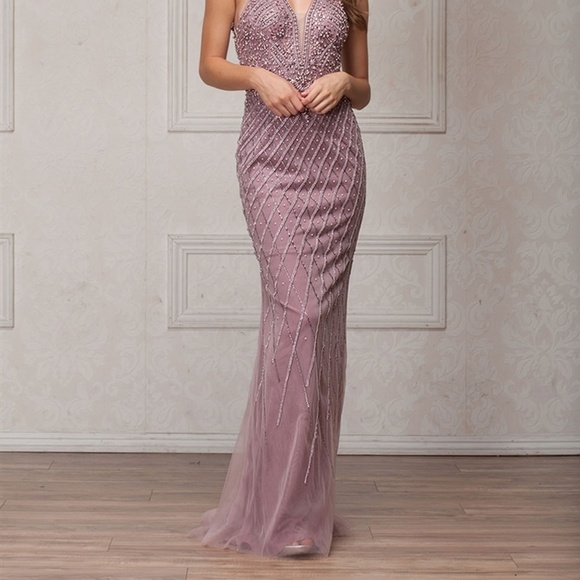 NEW MAUVE COLOR EVENING FORMAL PARTY OPEN BACK GOWN ACSU011 - Picture 2 of 9